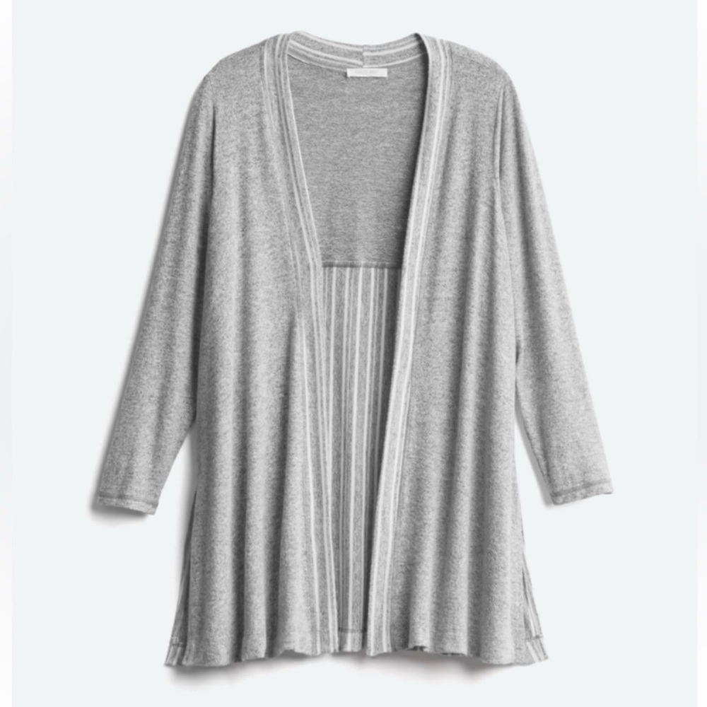 August Mist Cardigan Women 1X Gray Open Front Striped‎ Back Contrast Knit ST5451